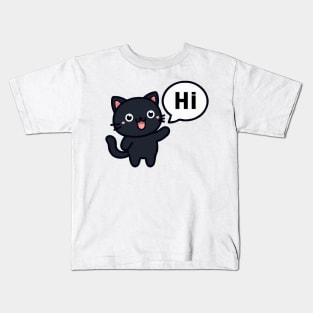 Cute Black Cat Says Hi Kids T-Shirt